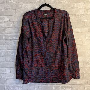 Le Chateau Black Blouse with Red and Blue Accents